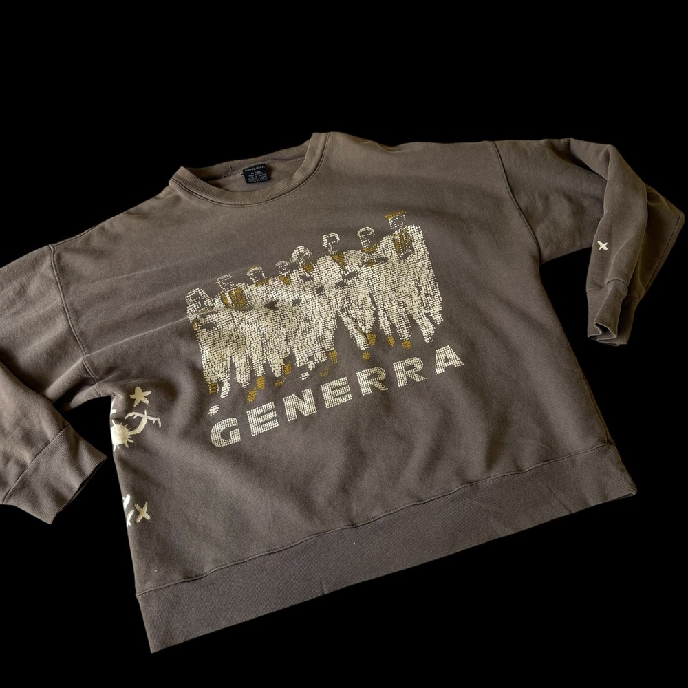 90's Generra Mens Sweatshirt Brown Cotton Crewneck Pullover Large L Distressed